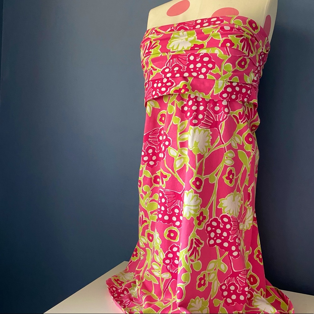 LILLY PULITZER Pink and Green Strapless Dress SMAL
